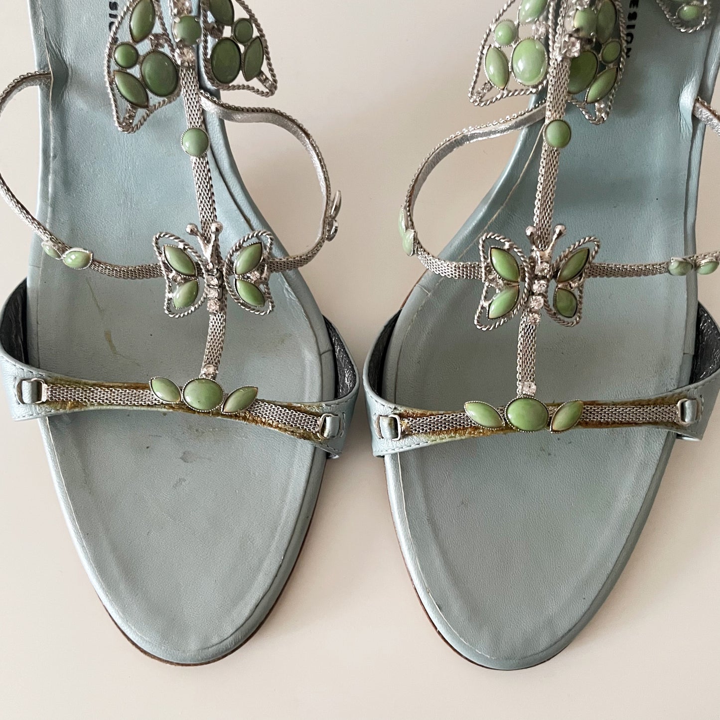 Giuseppe Zanotti S/S 2001 Vintage Blue Stone Butterfly Sandal Heels
