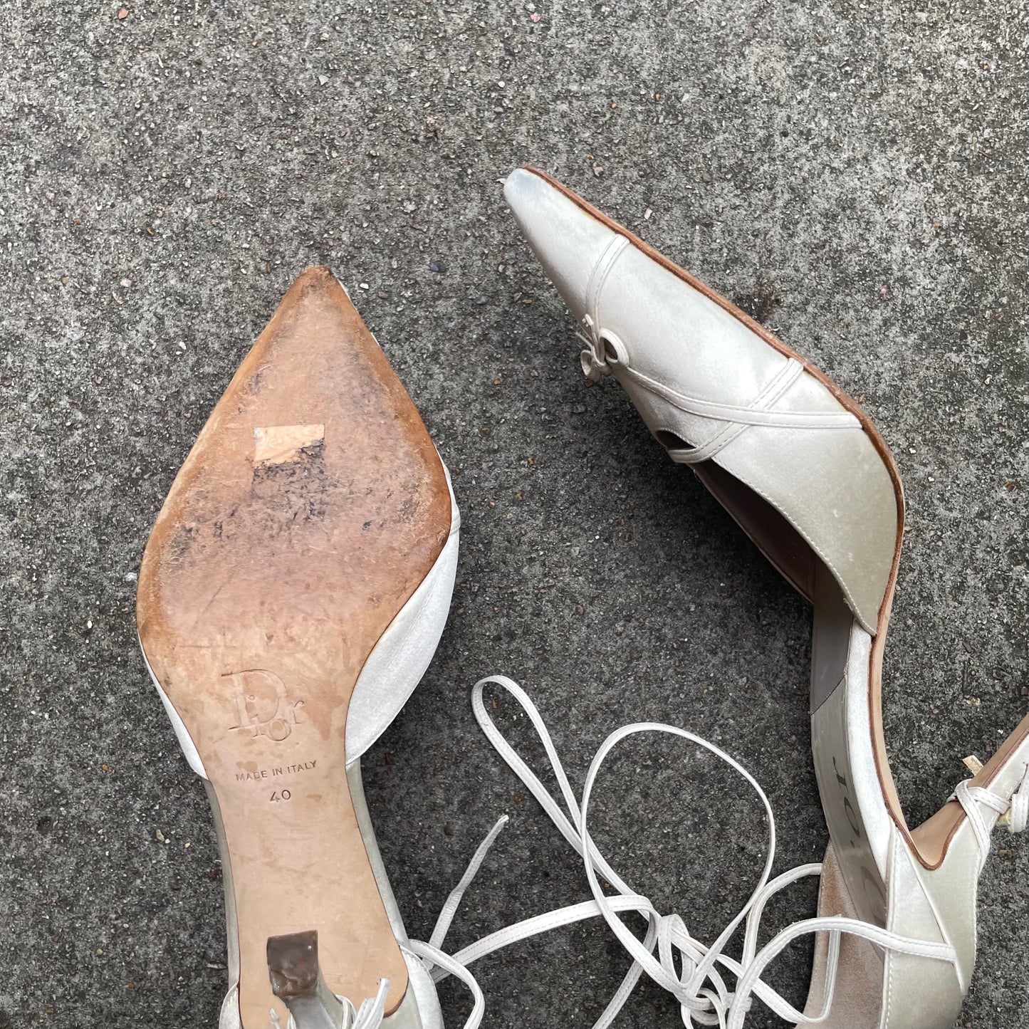 Dior by John Galliano 2000s Ivory Satin Bow Strappy Heels