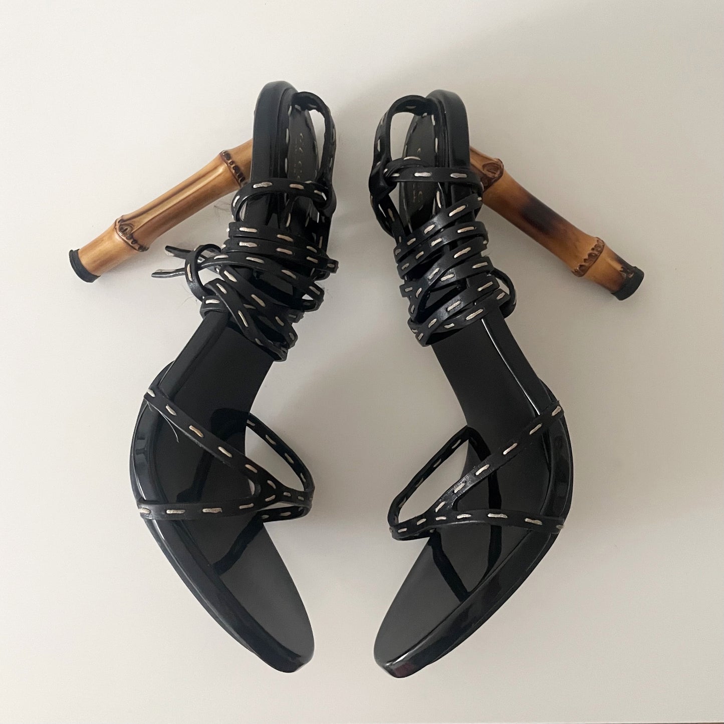 Gucci by Tom Ford S/S 2002 Black Bamboo Strappy Leather Sandal Heels