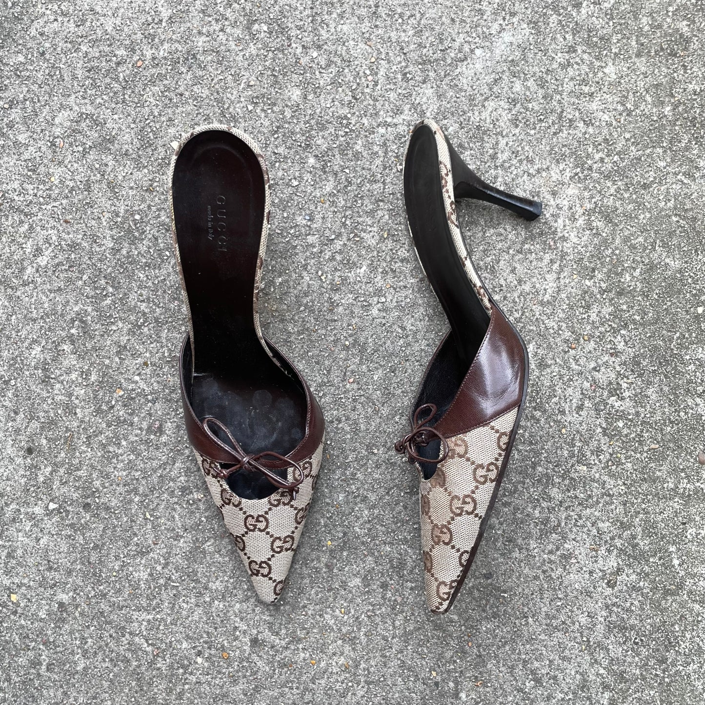 Gucci “GG” Monogram Canvas Beige & Brown Mule Heels