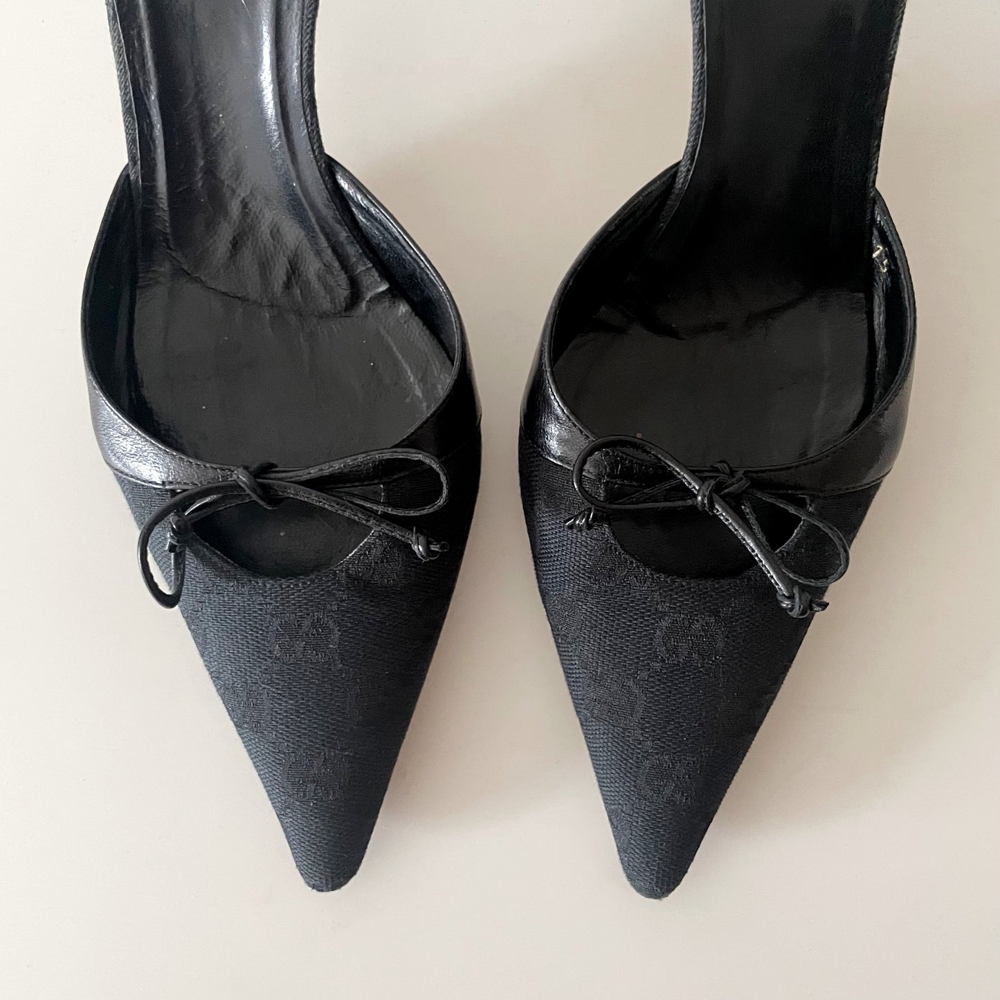 Gucci by Tom Ford “GG” Black Monogram Canvas Mule Heels