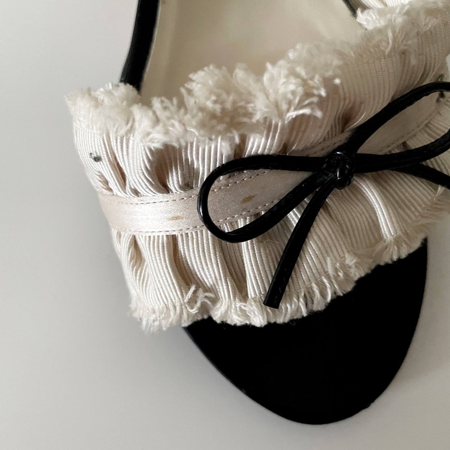 Chanel “CC” Ivory Ruffle Bow Sandal Heels