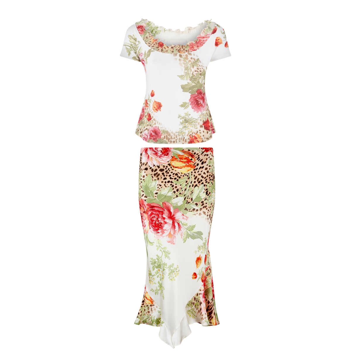 Spring / Summer 2002 Floral Leopard Top & Silk Skirt Set