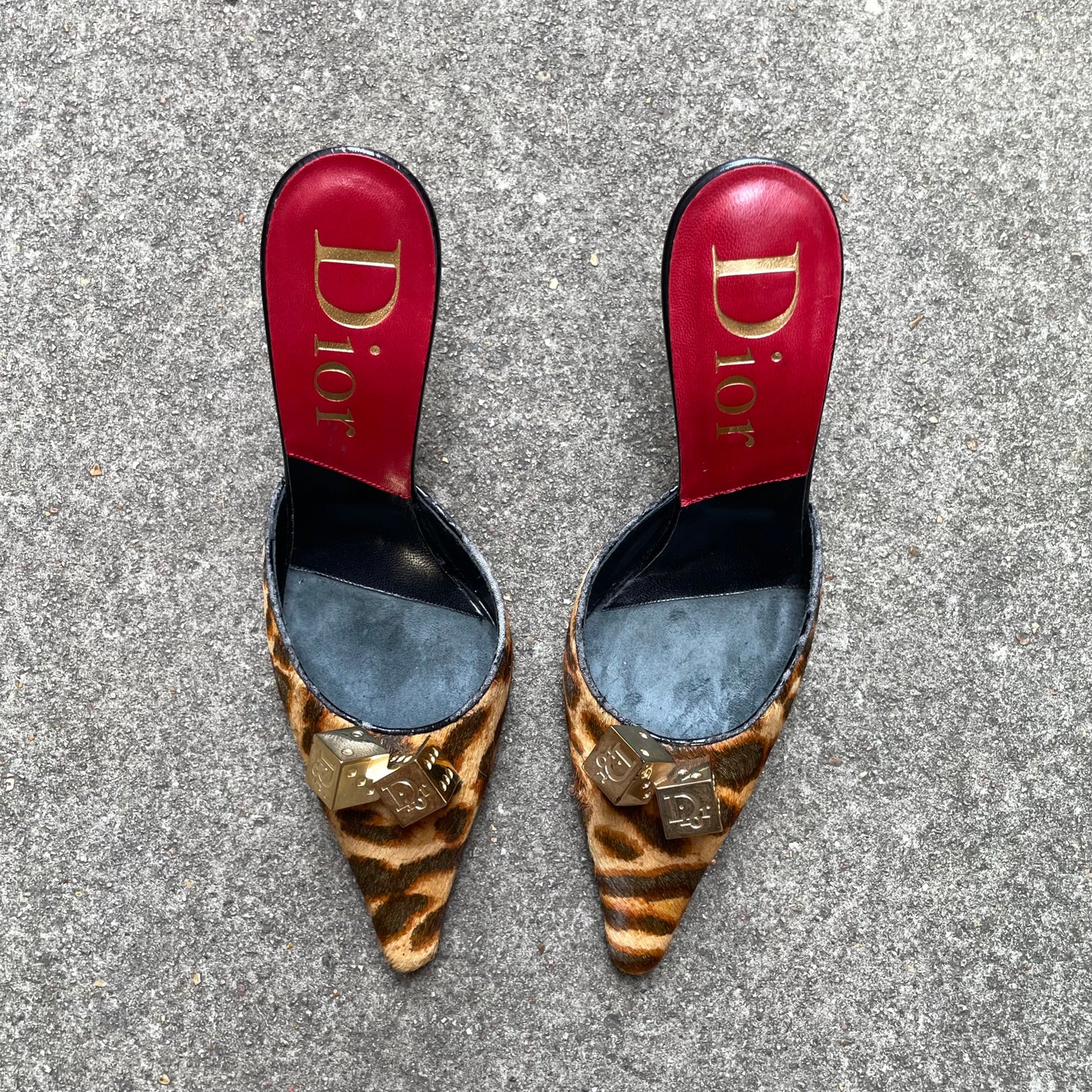 RARE Dior by John Galliano F/W 2004 Leopard Ponyhair Gambler Dice Mule Heels
