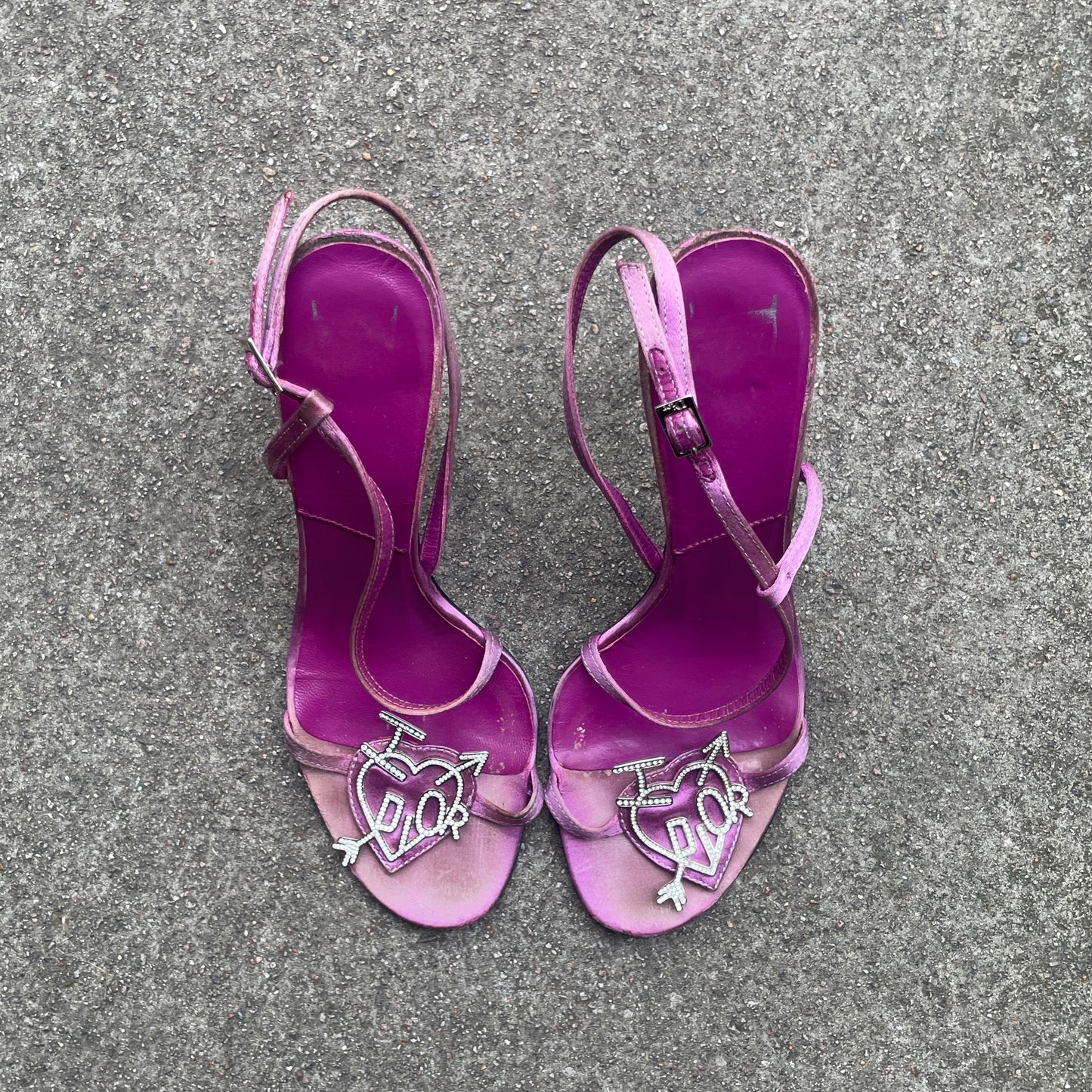 Dior S/S 2003 “I Love Dior” Purple Satin Slingback Heels