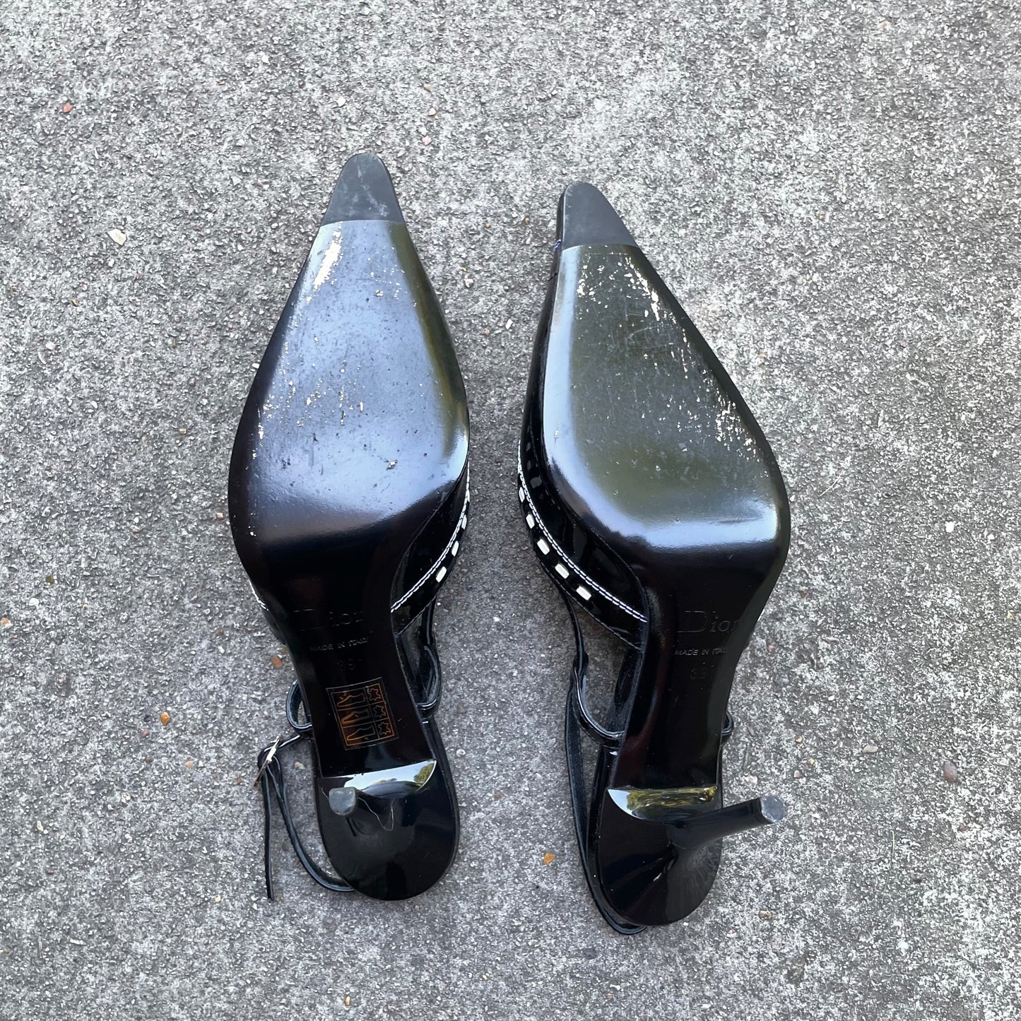 RARE Dior by John Galliano 2004 Black Gambler Dice Patent Leather Slingback Heels