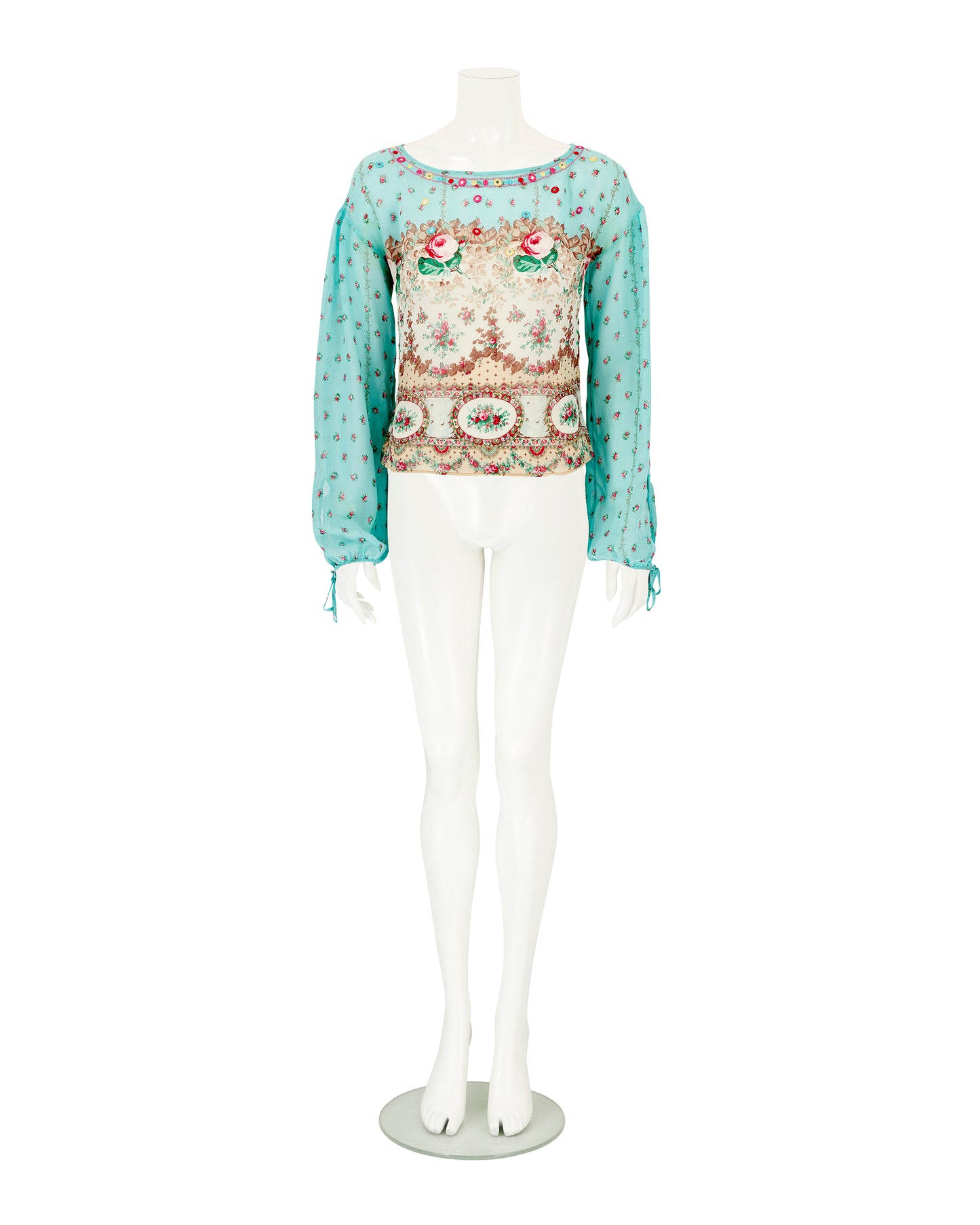 Blumarine S/S 2005 Blue Floral Sequin Silk Blouse