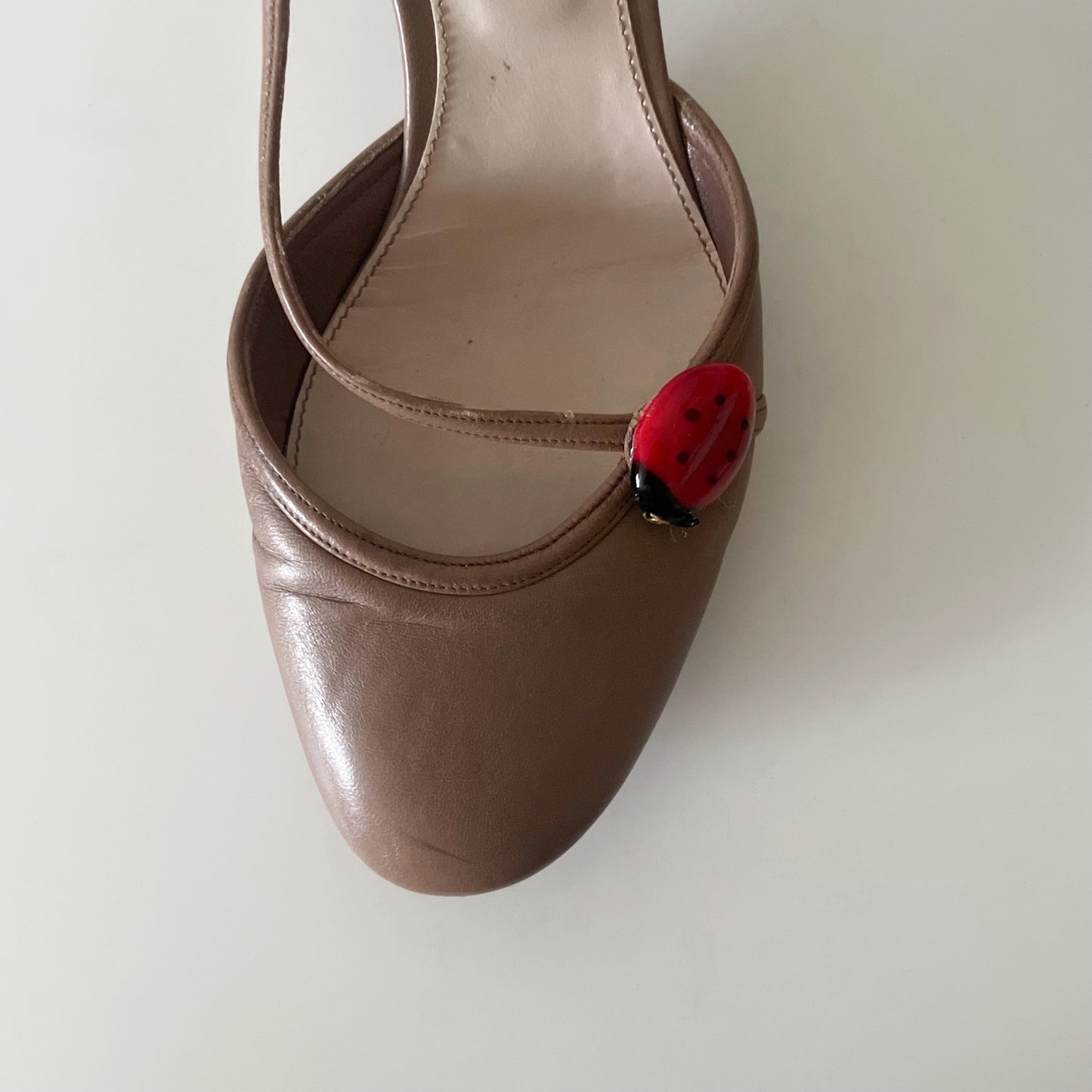 CHANEL S/S 2004 Light Brown Ladybug Slingback Heels
