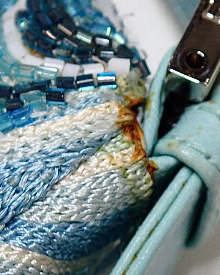 2000s Light Blue Beaded Psychedelic Baguette Bag