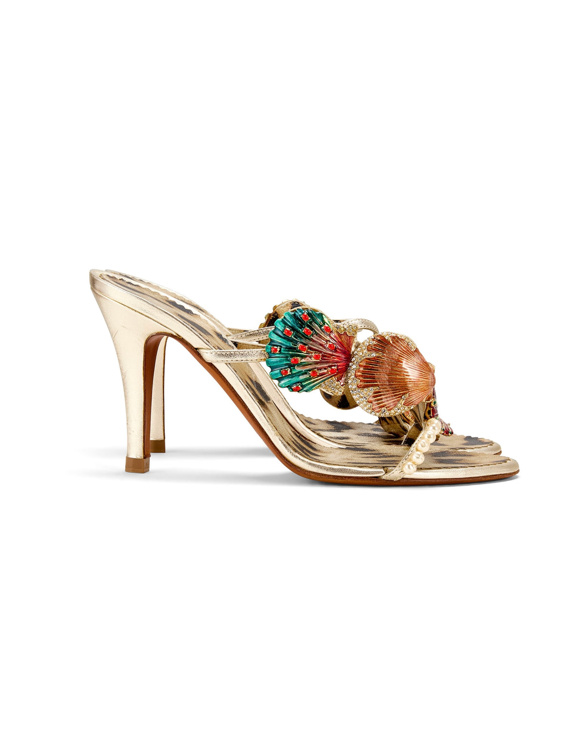 2005 Seashell & Pearl Embellished Animal Print Heels
