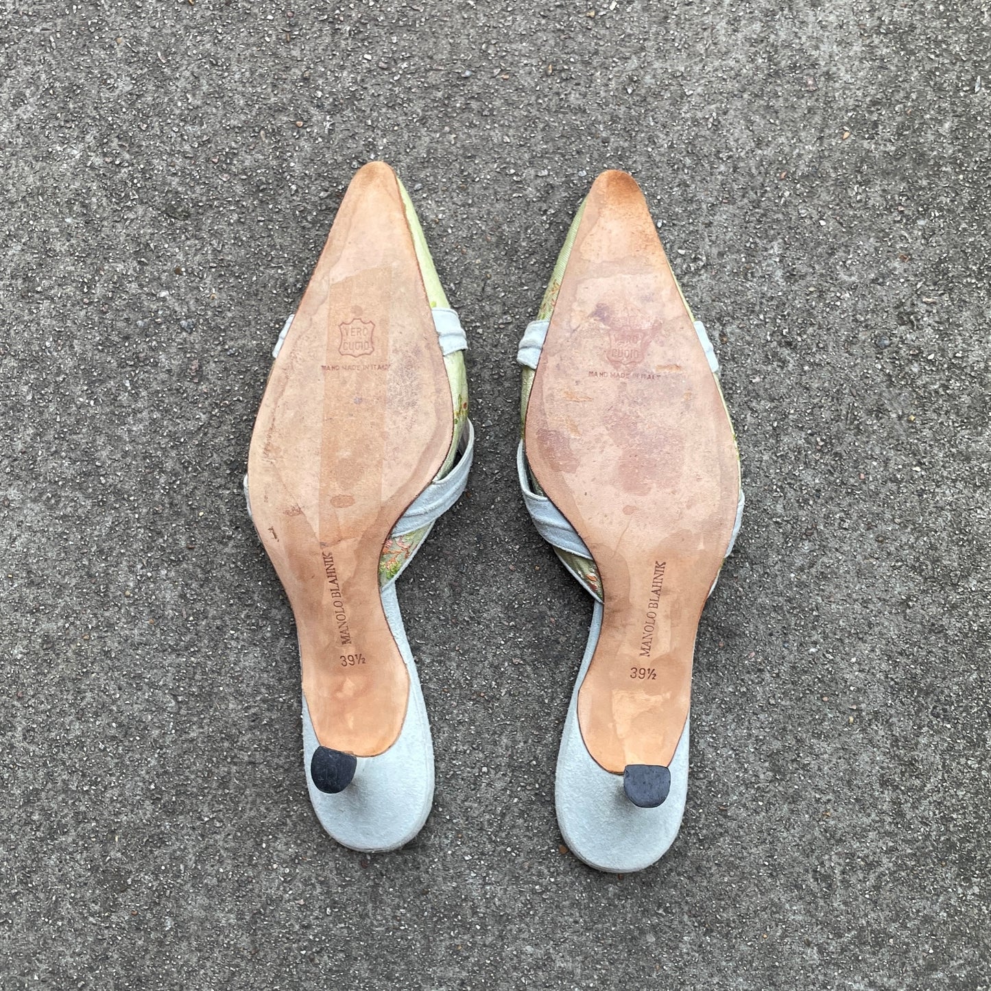 Manolo Blahnik 2000s Floral Canvas Bow Mules