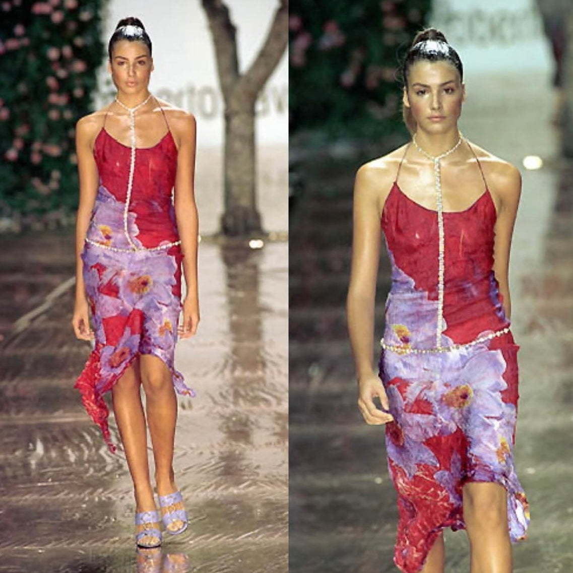 Roberto Cavalli S/S 2000 Red & Purple Floral Dress
