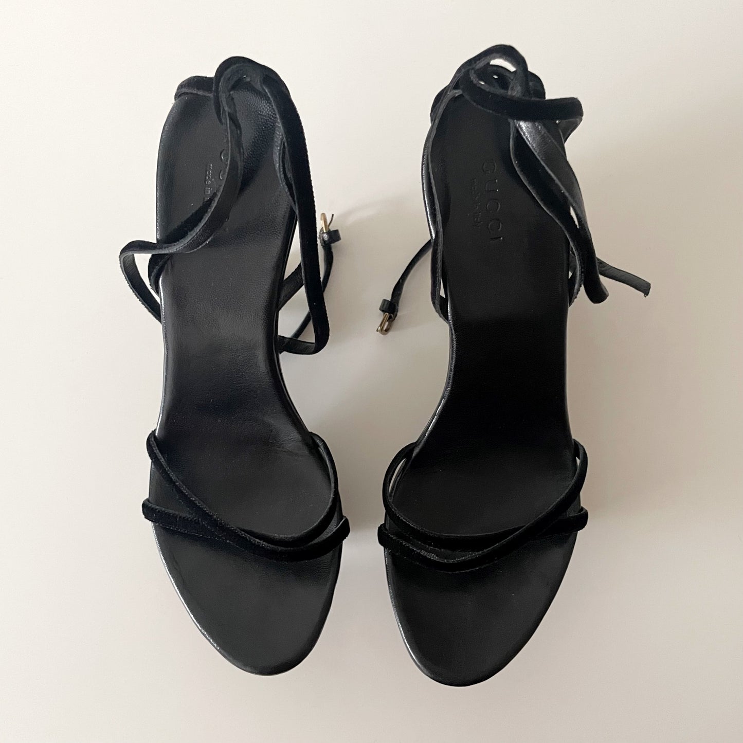 Gucci by Tom Ford 1996 “GG” Black Wood & Velvet Wedge Heels