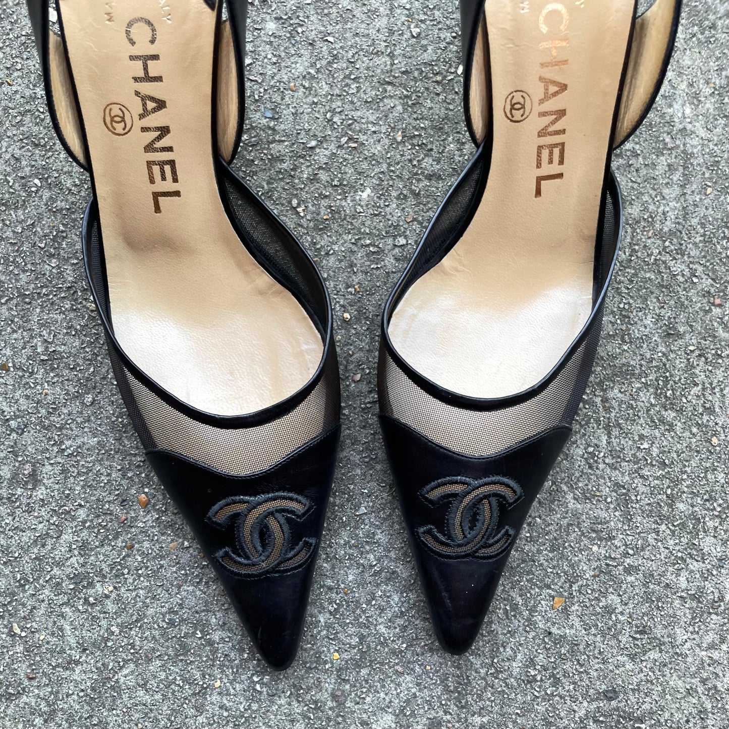 Chanel 2004 “CC” Black Leather Slingback Heels