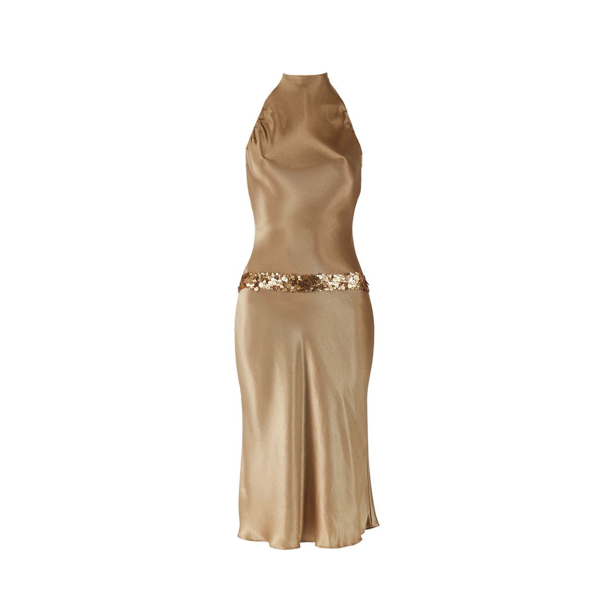 2000s Gold Sequin Halter-Neck Dress