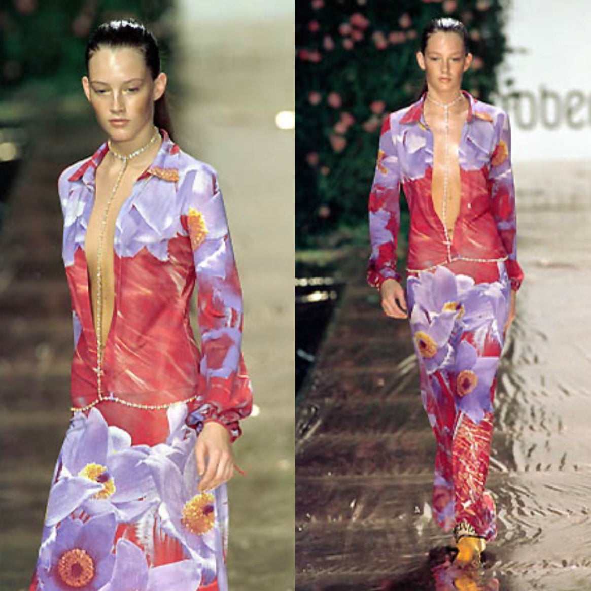 Roberto Cavalli S/S 2000 Red & Purple Floral Dress