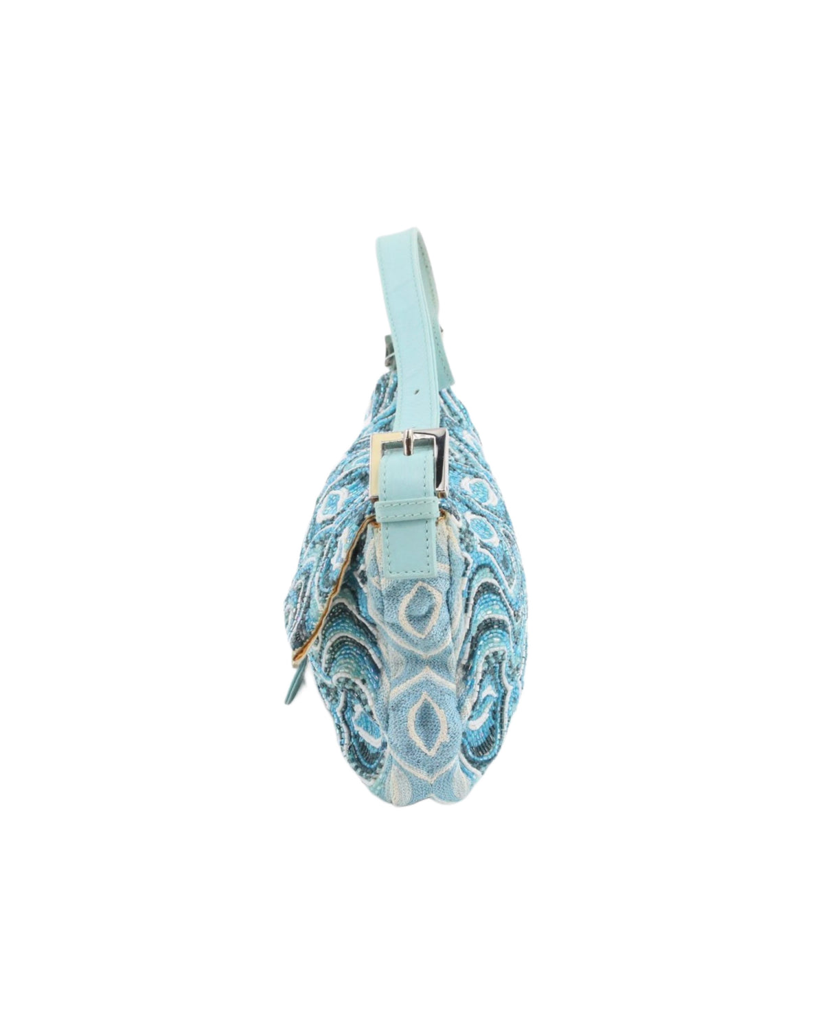 2000s Light Blue Beaded Psychedelic Baguette Bag