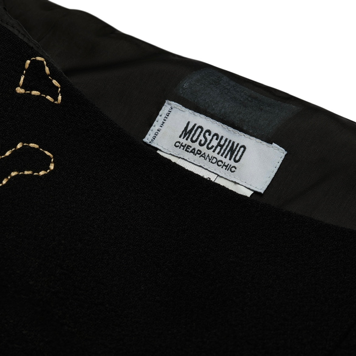 Moschino Cheap and Chic F/W 2001 Black Embroidered Wool Skirt