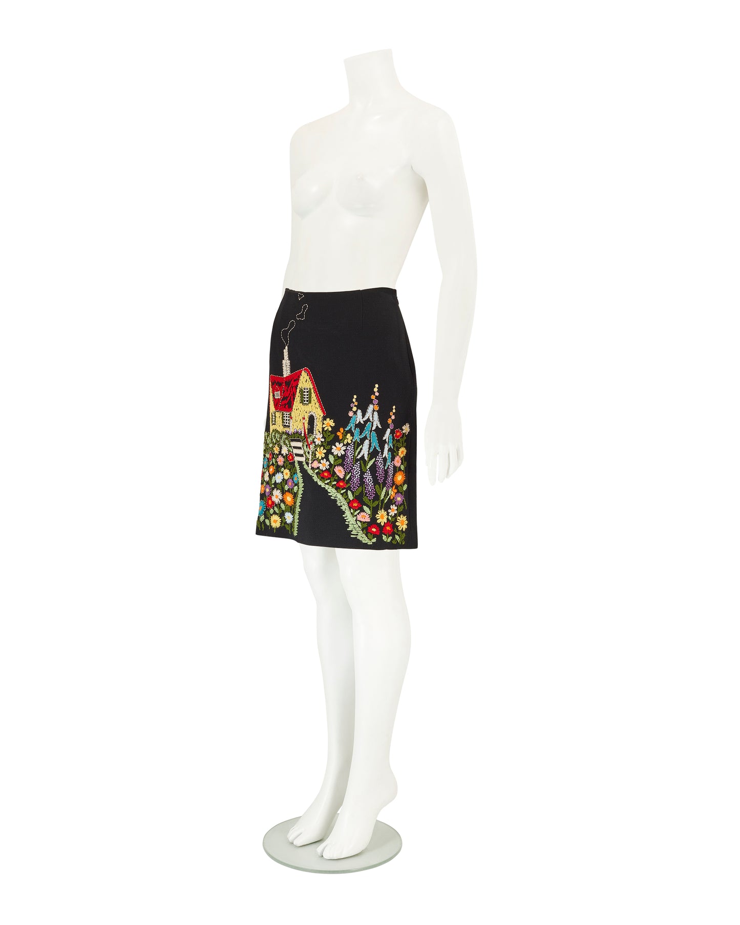 Moschino Cheap and Chic F/W 2001 Black Embroidered Wool Skirt
