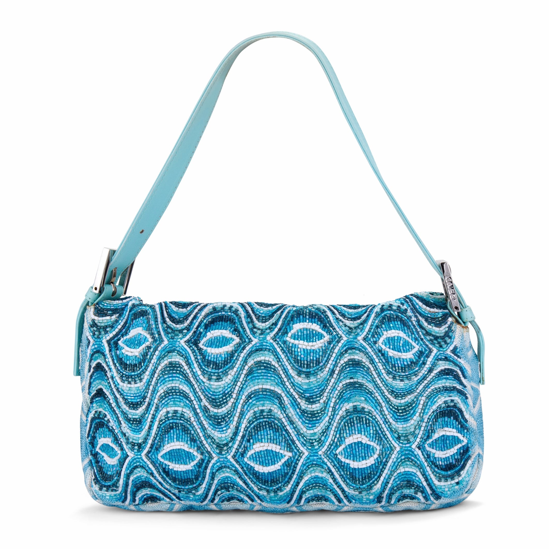 2000s Light Blue Beaded Psychedelic Baguette Bag