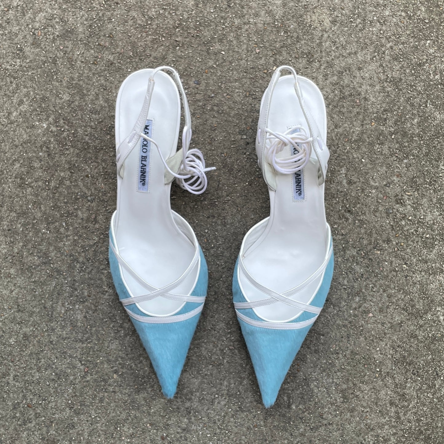 Manolo Blahnik 2000s Blue Pony-hair Slingback Heels
