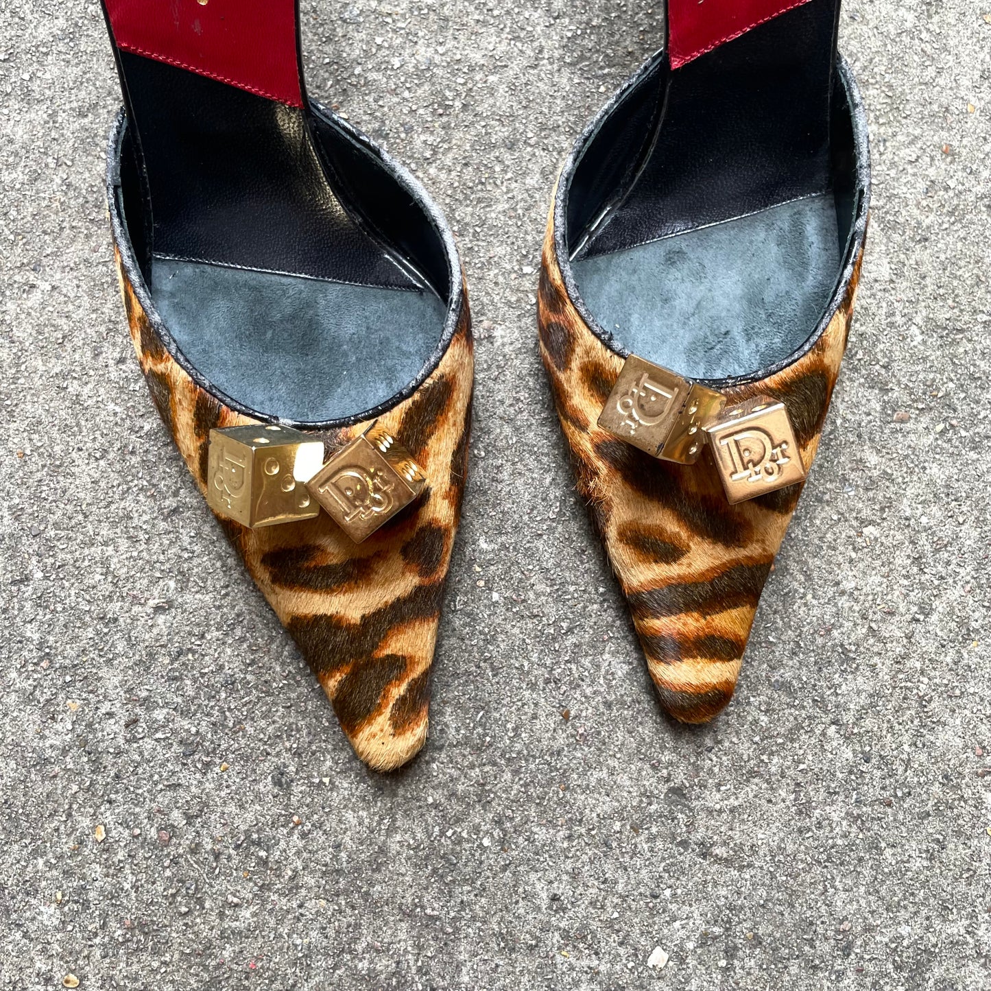 RARE Dior by John Galliano F/W 2004 Leopard Ponyhair Gambler Dice Mule Heels