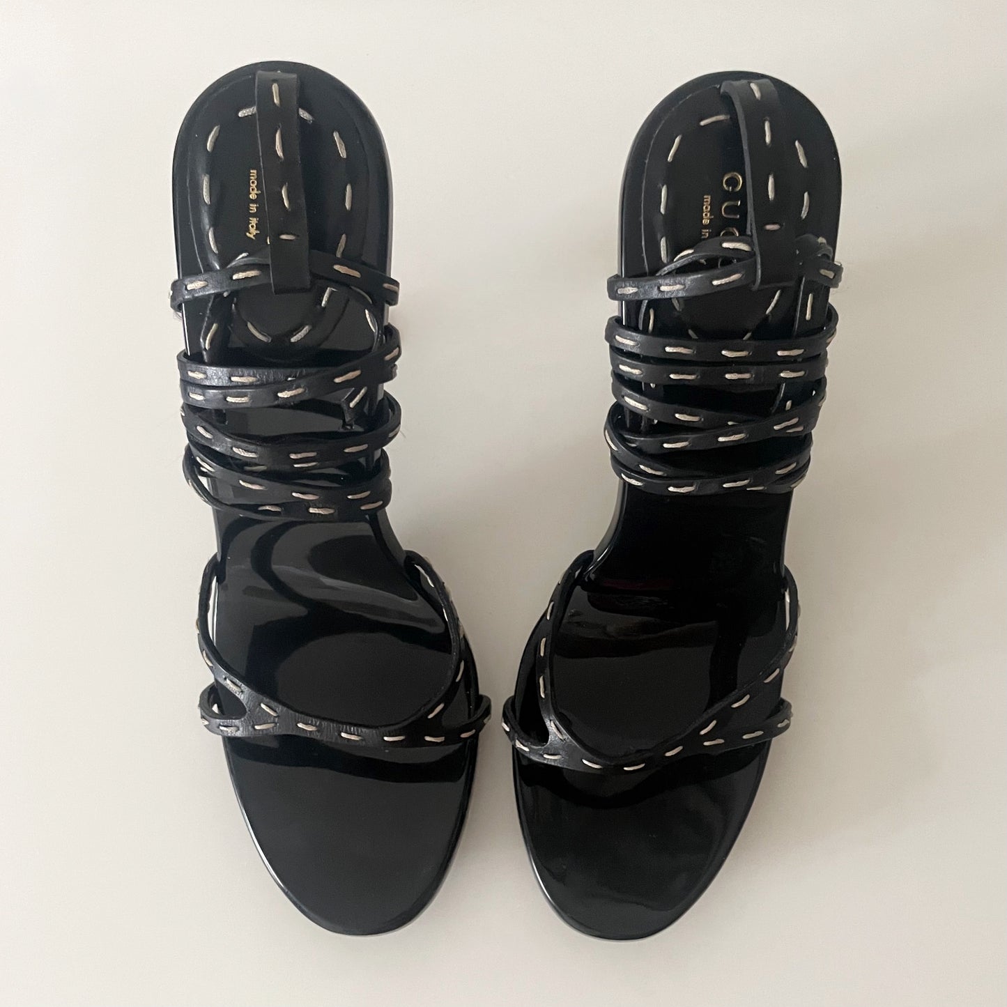 Gucci by Tom Ford S/S 2002 Black Bamboo Strappy Leather Sandal Heels
