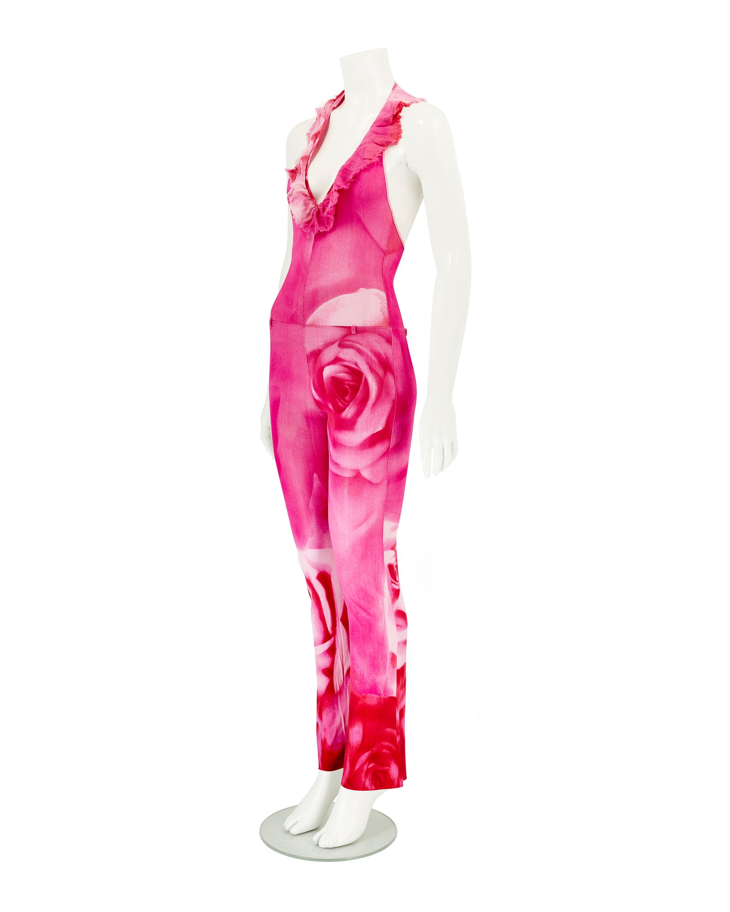 Roberto Cavalli S/S 2000 Pink Floral Rose Silk Jumpsuit