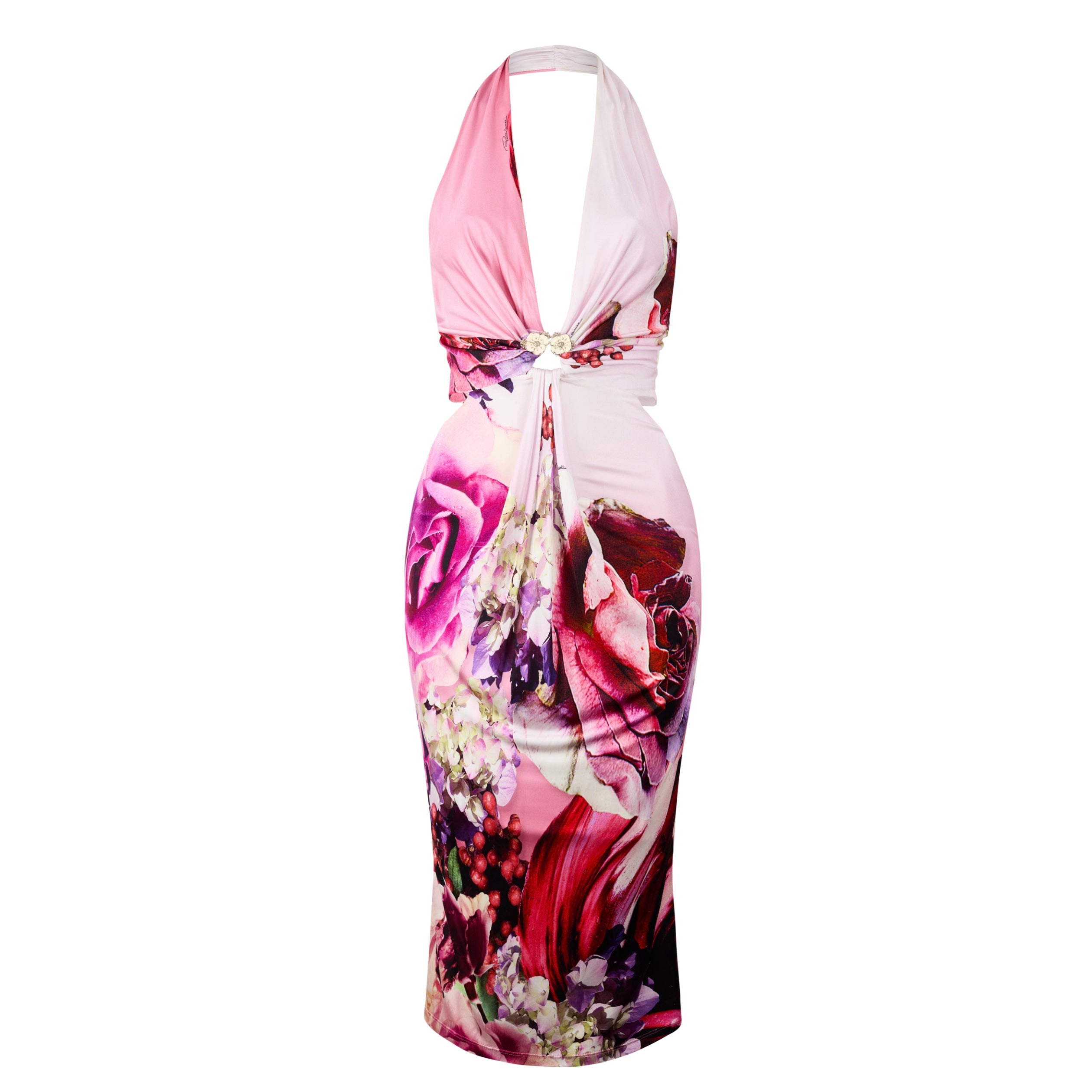 2000s Floral Purple Halter-Neck Dress