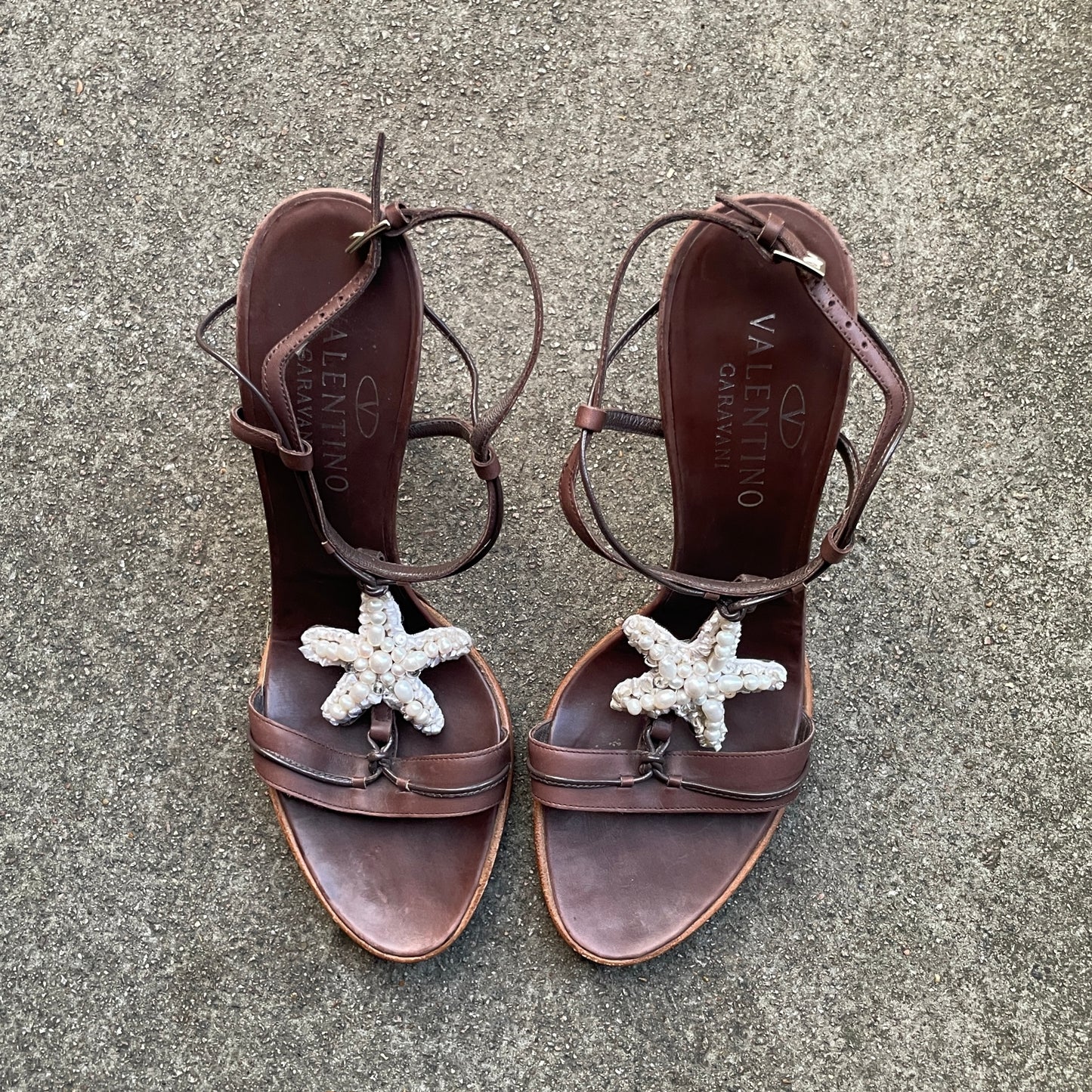 Valentino S/S 2002 Pearl Beaded Starfish Sandal Heels