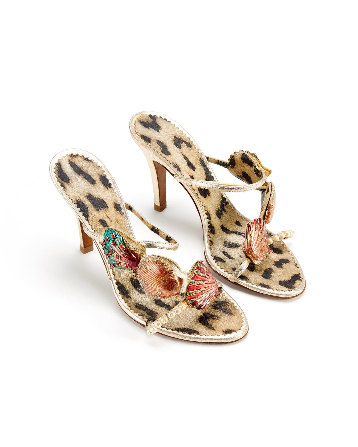 2005 Seashell & Pearl Embellished Animal Print Heels