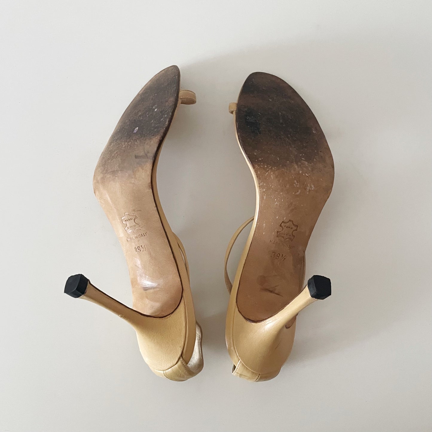 Manolo Blahnik Nude Leather Ankle Strap Sandal Heels