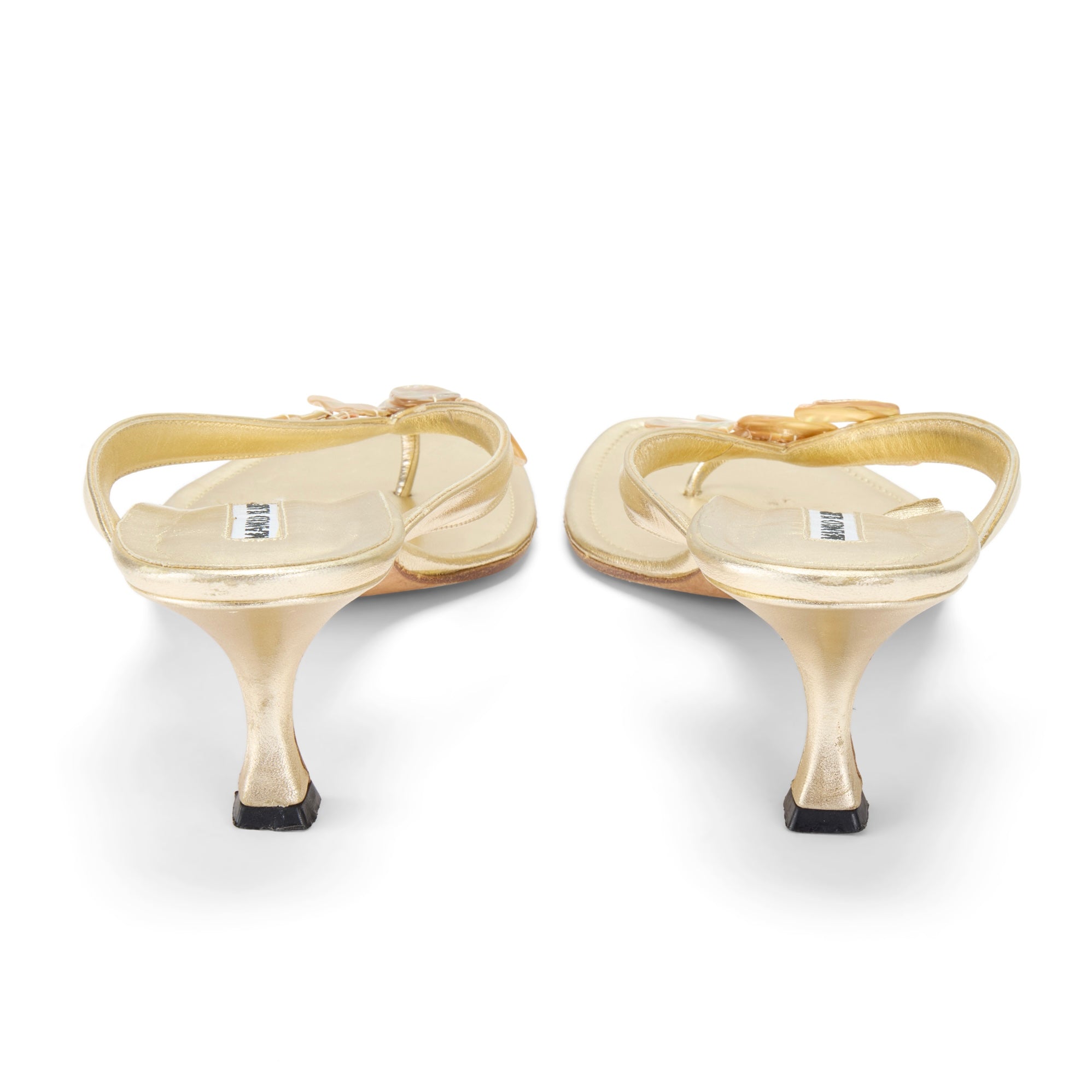 manolo blahnik gold leather seashell pearl summer sandal heels vintage IT 40 US 10 UK 7