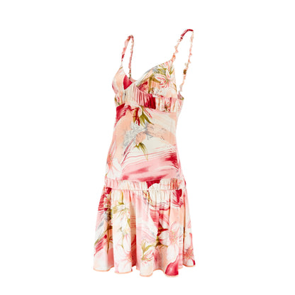 Blumarine S/S 2004 Pink Floral Ruffle Silk Dress