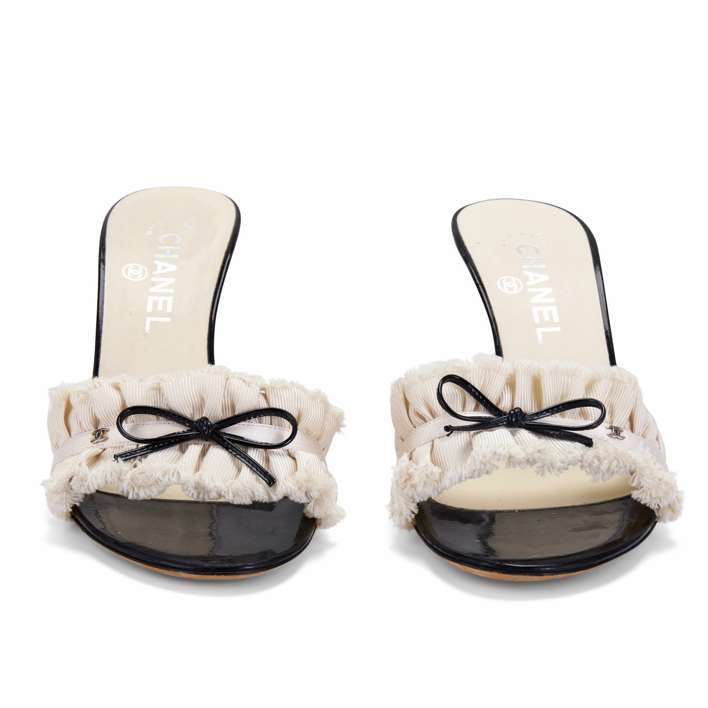 CHANEL 2012 “CC” Ivory Ruffle Bow Sandal Heels