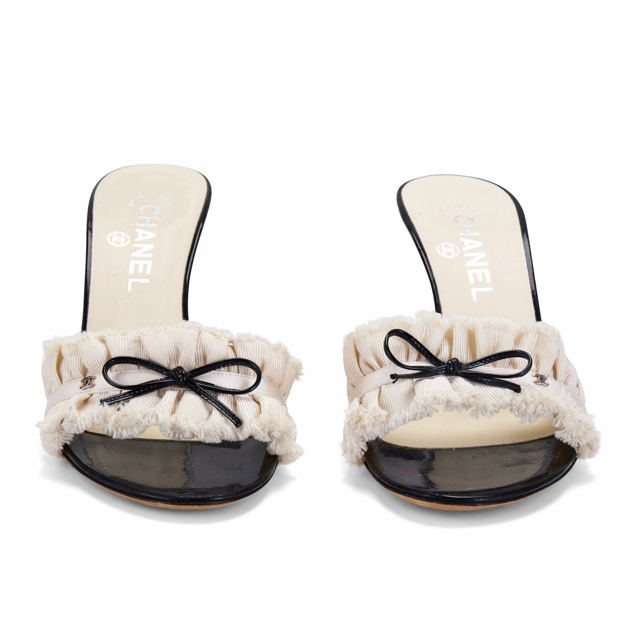 2012 “CC” Ivory Ruffle Bow Sandal Heels