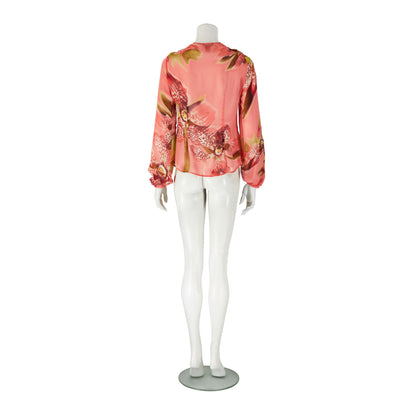 Roberto Cavalli S/S 2005 Orchid Floral Print Silk Blouse Top