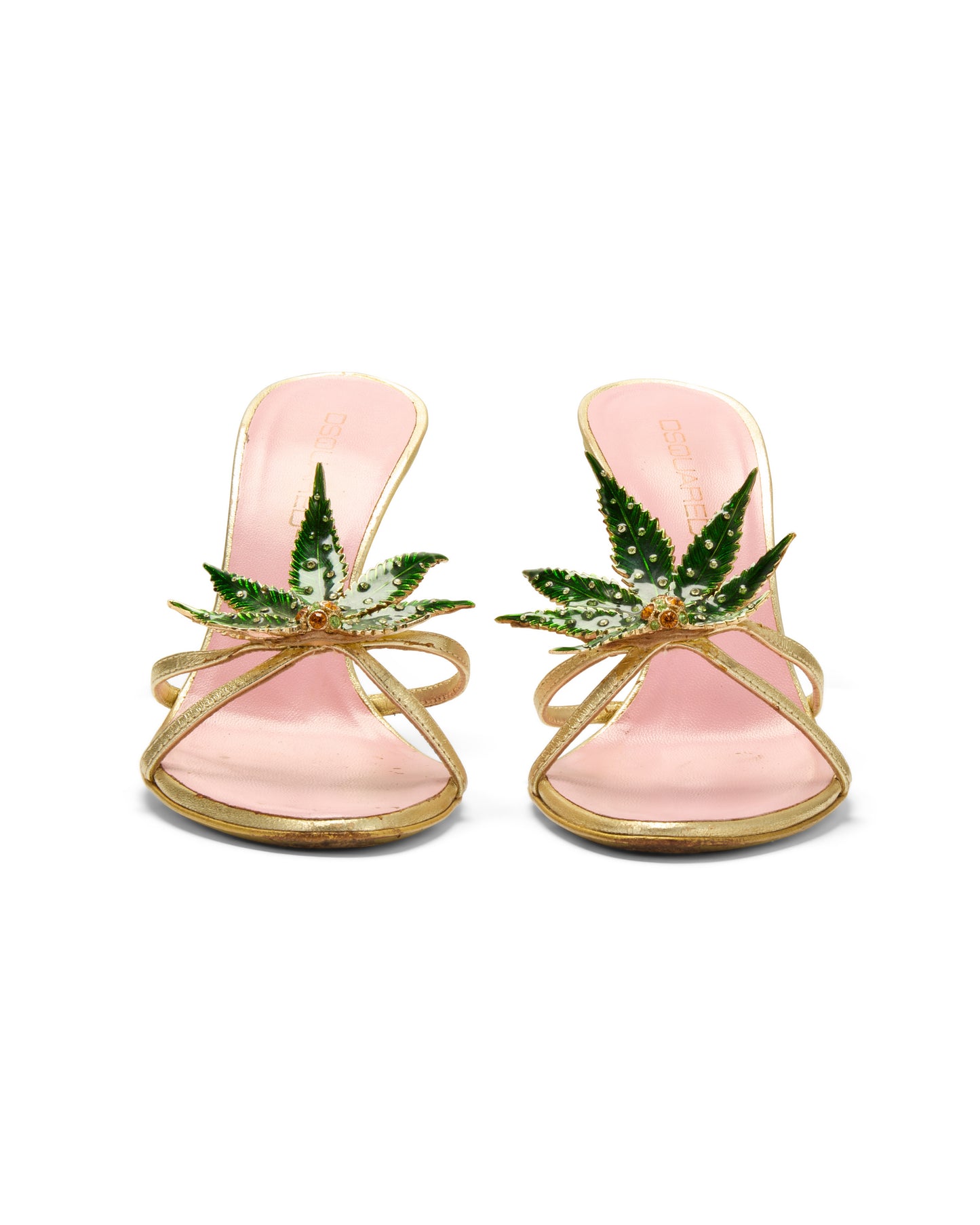 Dsquared2 S/S 2005 Marijuana Leaf Gold Sandal Heels