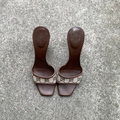 Gucci by Tom Ford Brown “GG” Monogram Sandal Heels