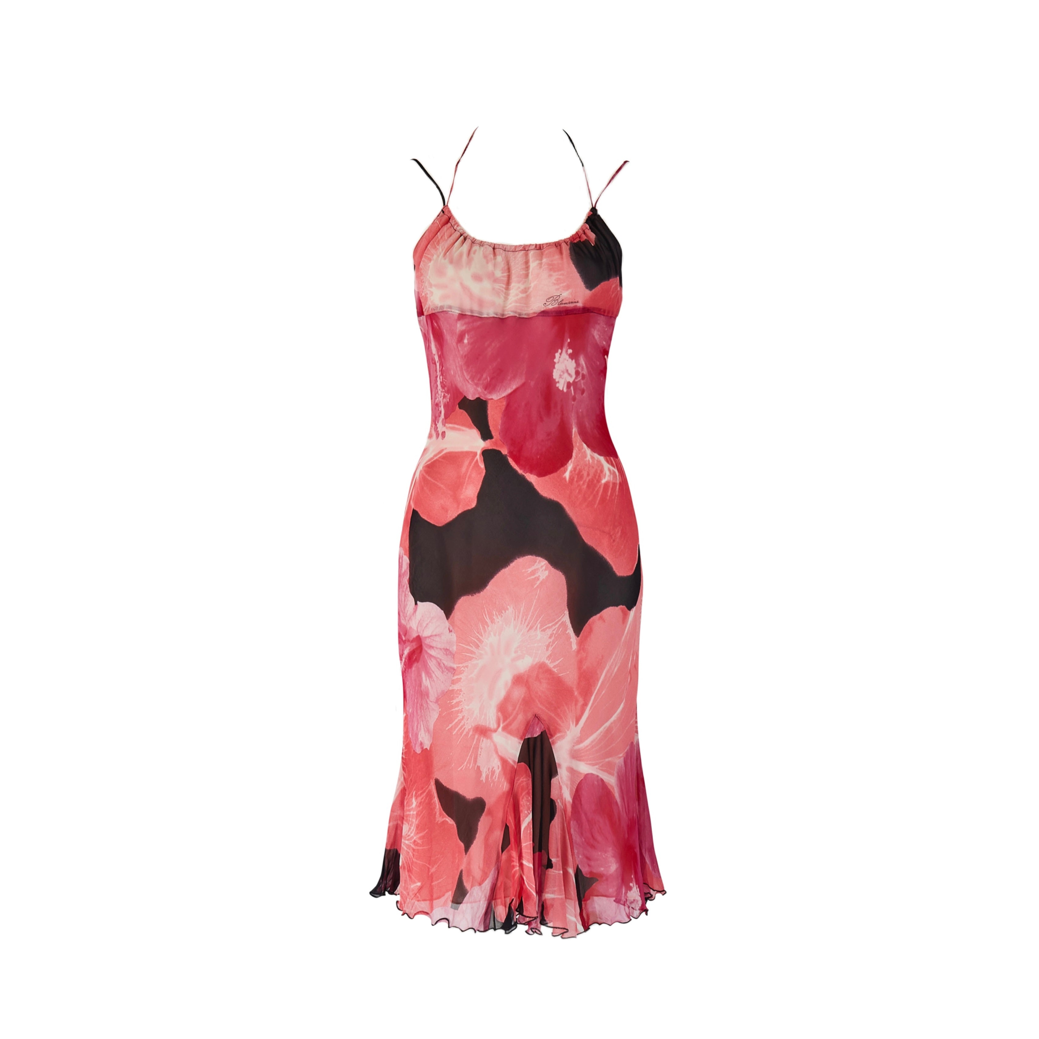 Spring / Summer 2002 Pink & Black Hibiscus Floral Silk Dress