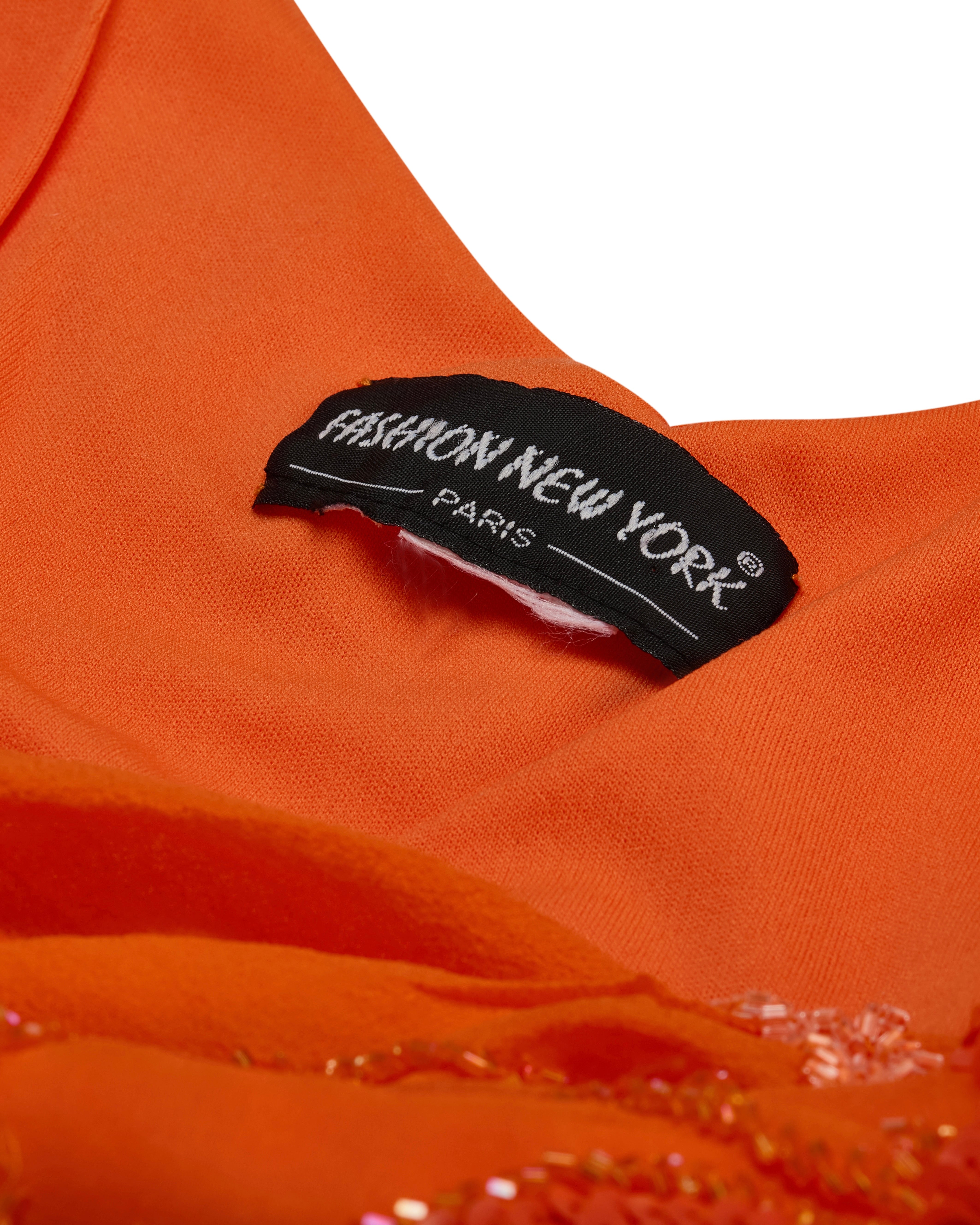 French Brand 100% Silk Orange Beaded Dress With Scarf