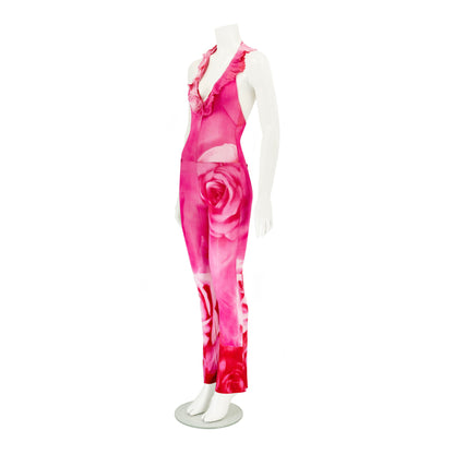 Roberto Cavalli S/S 2000 Pink Floral Rose Silk Jumpsuit