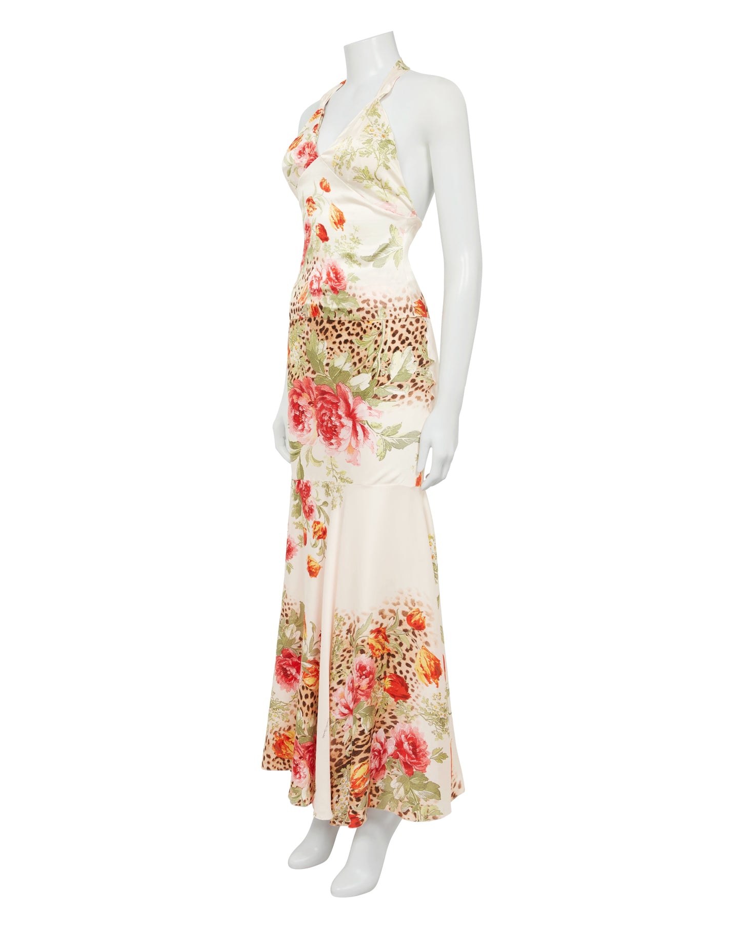 Roberto Cavalli S/S 2003 Floral Leopard Silk Top & Skirt Set