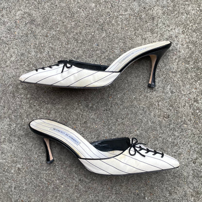 Manolo Blahnik 2000s Black & White Sneaker Bow Mule Heels