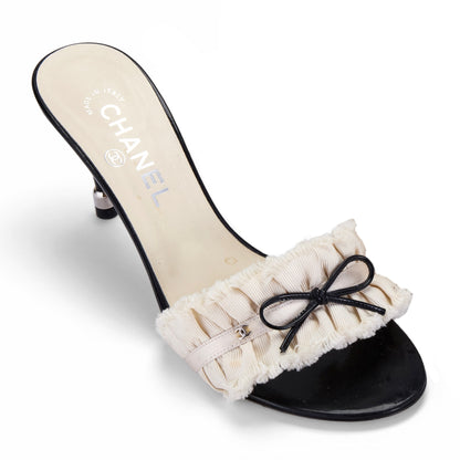 CHANEL 2012 “CC” Ivory Ruffle Bow Sandal Heels