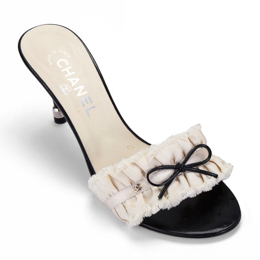 CHANEL 2012 “CC” Ivory Ruffle Bow Sandal Heels