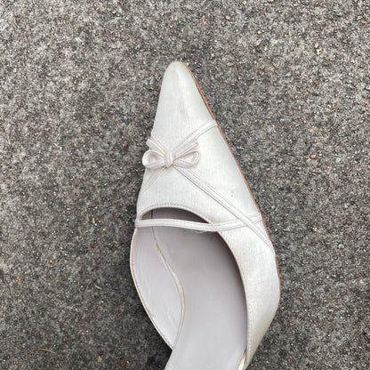 Dior by John Galliano 2000s Ivory Satin Bow Strappy Heels