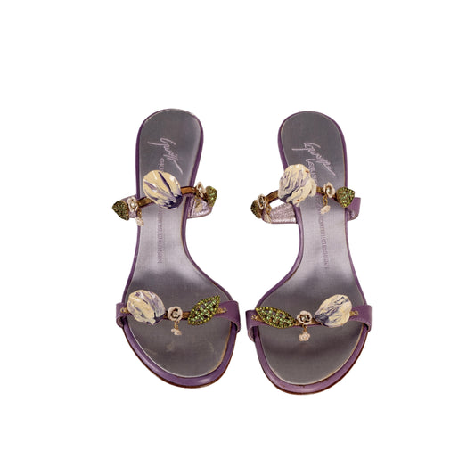 Giuseppe Zanotti Purple Floral Embellished Sandal Heels
