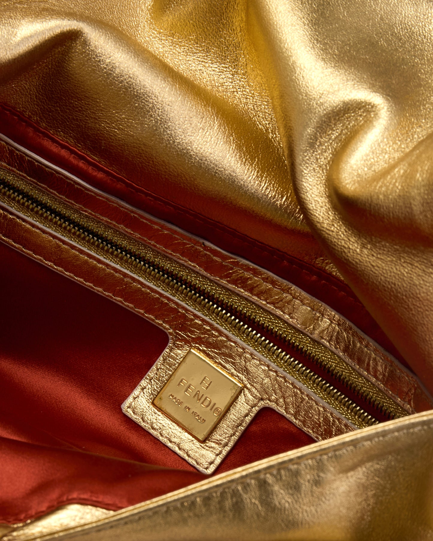 Fendi 2000 Gold Leather Baguette Bag