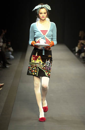 Fall / Winter 2001 Black Embroidered House Wool Skirt